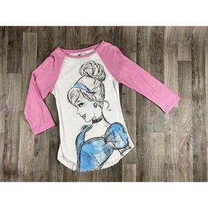 Cinderella Sketch Princess Shirt Girls Size M Medium Disney Pink 3/4 Sleeve